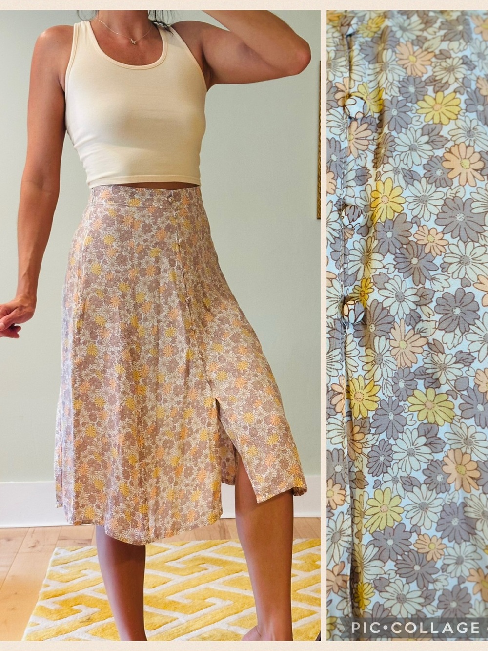 Faithfull The Brand Purple & Peach Floral A-Line Midi Skirt
